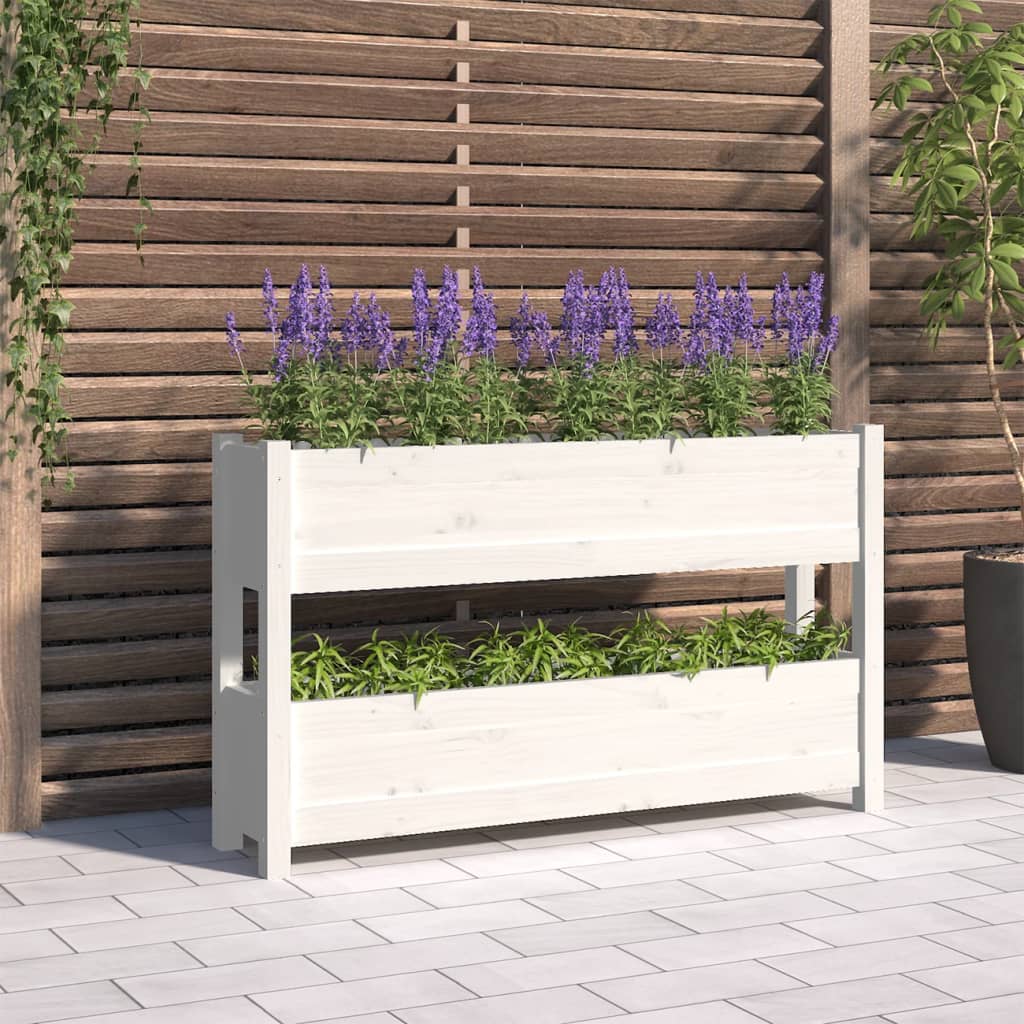 vidaXL Kvetináč biely 112x25x66 cm borovicový masív
