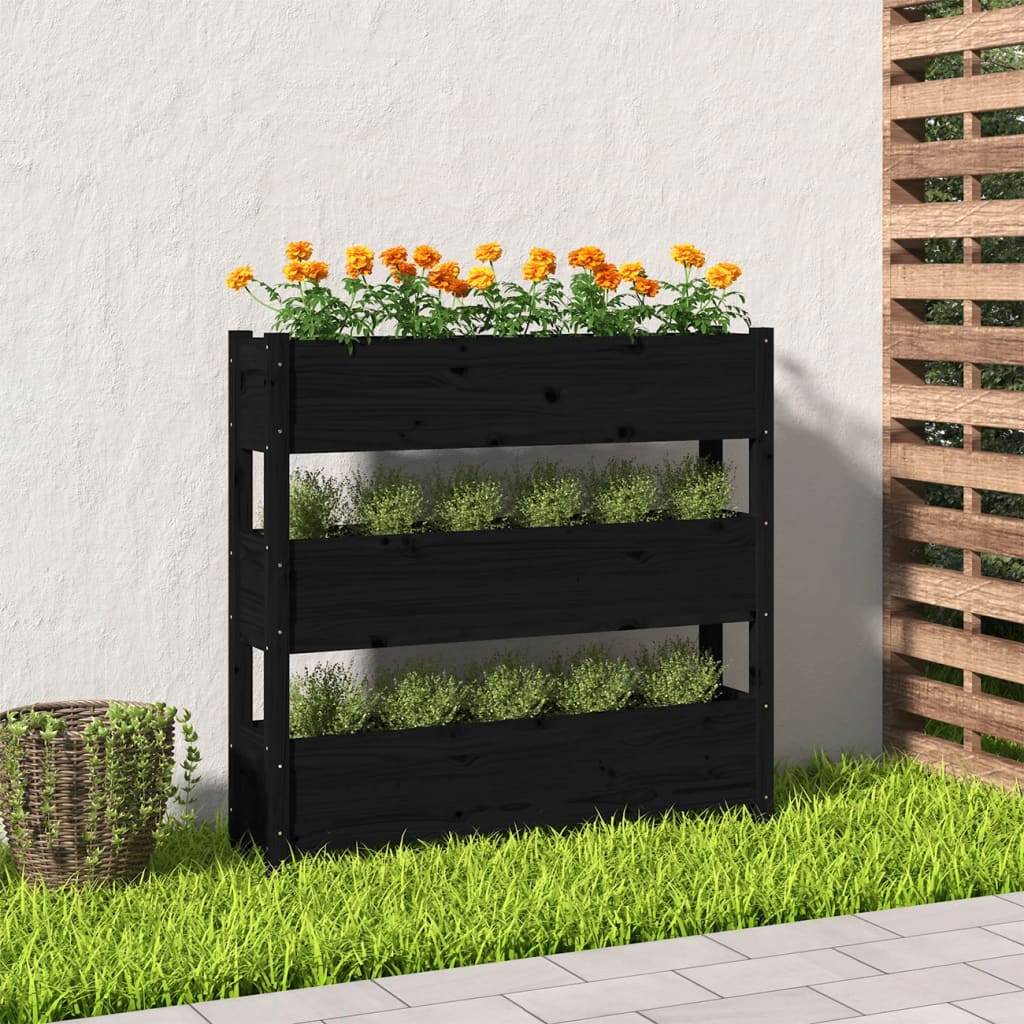 vidaXL Kvetináč čierny 112x25x104,5 cm borovicový masív