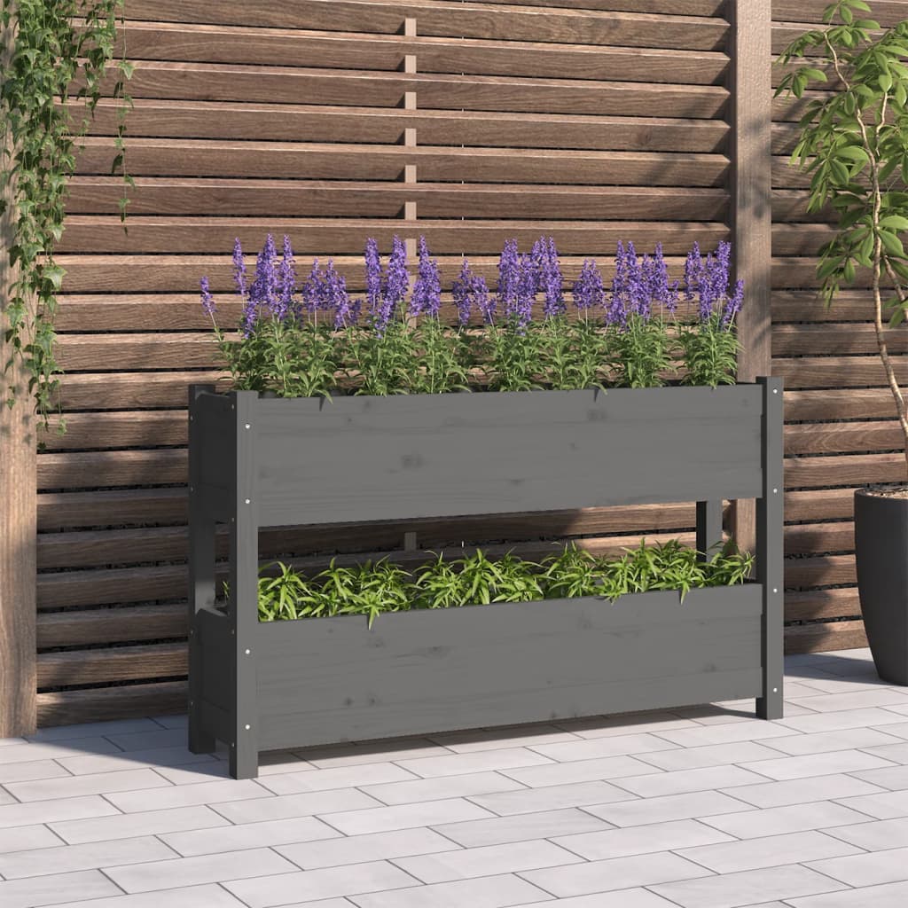 vidaXL Kvetináč sivý 112x25x66 cm borovicový masív