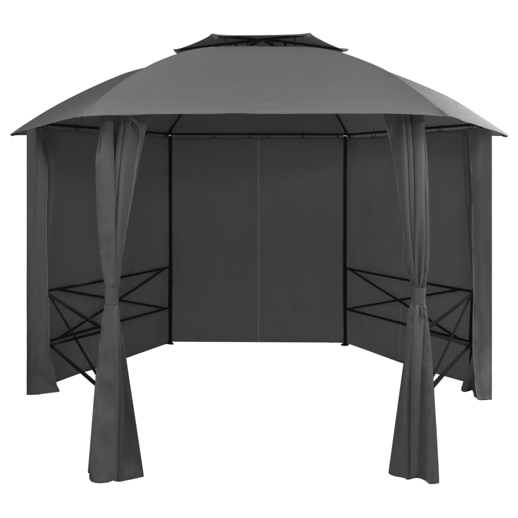 vidaXL Záhradný altánok/stan so závesmi, šesťuholník 360x265 cm