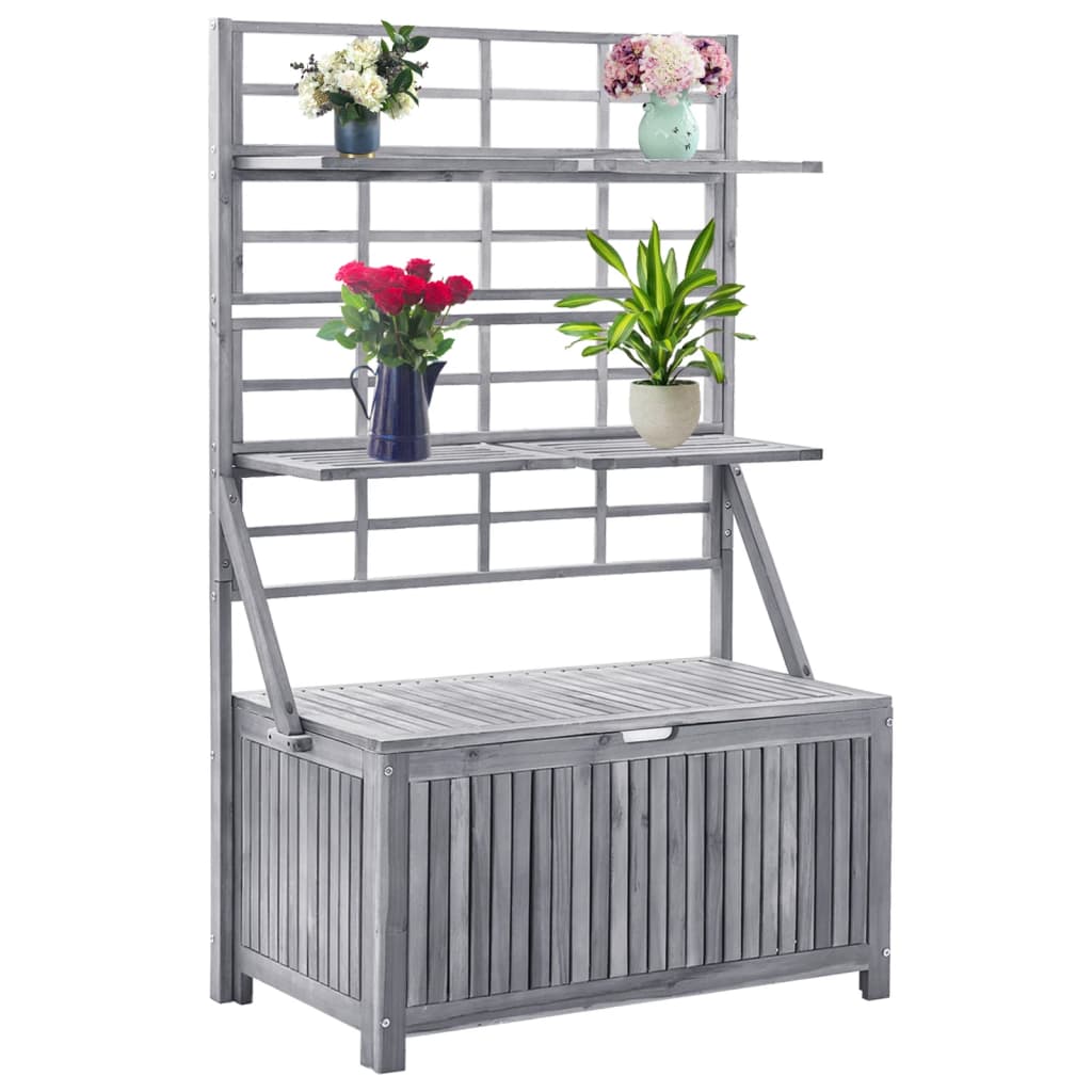 vidaXL Úložný box s mriežkou sivý 99x55x160 cm akáciový masív