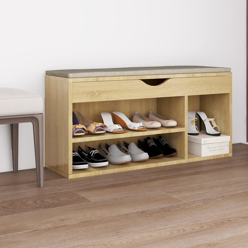 vidaXL Lavica na topánky s vankúšom dub sonoma 104x30x49 cm drevotrieska