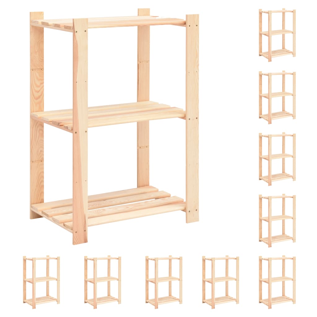 vidaXL Regály s 3 policami 10 ks 60x38x90 cm borovicový masív 150 kg