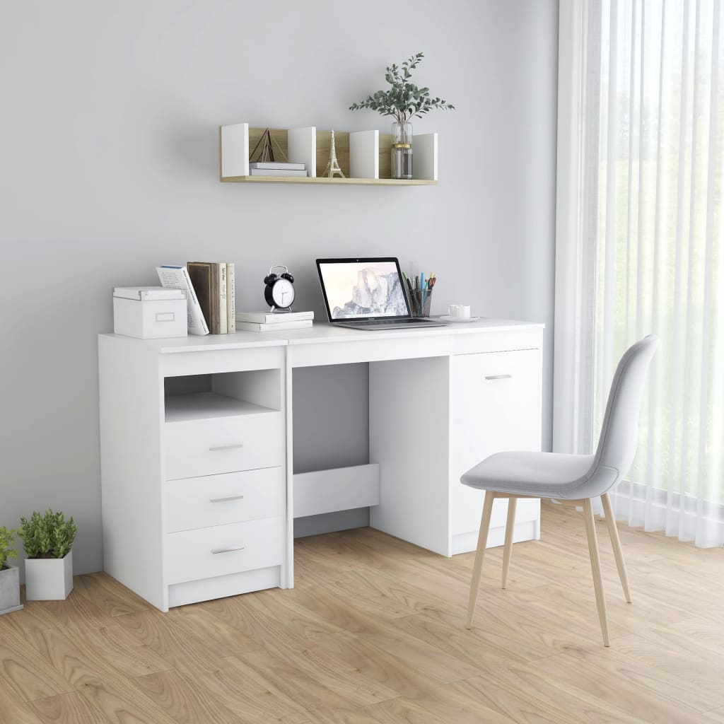 vidaXL Písací stôl, biely 140x50x76 cm, drevotrieska