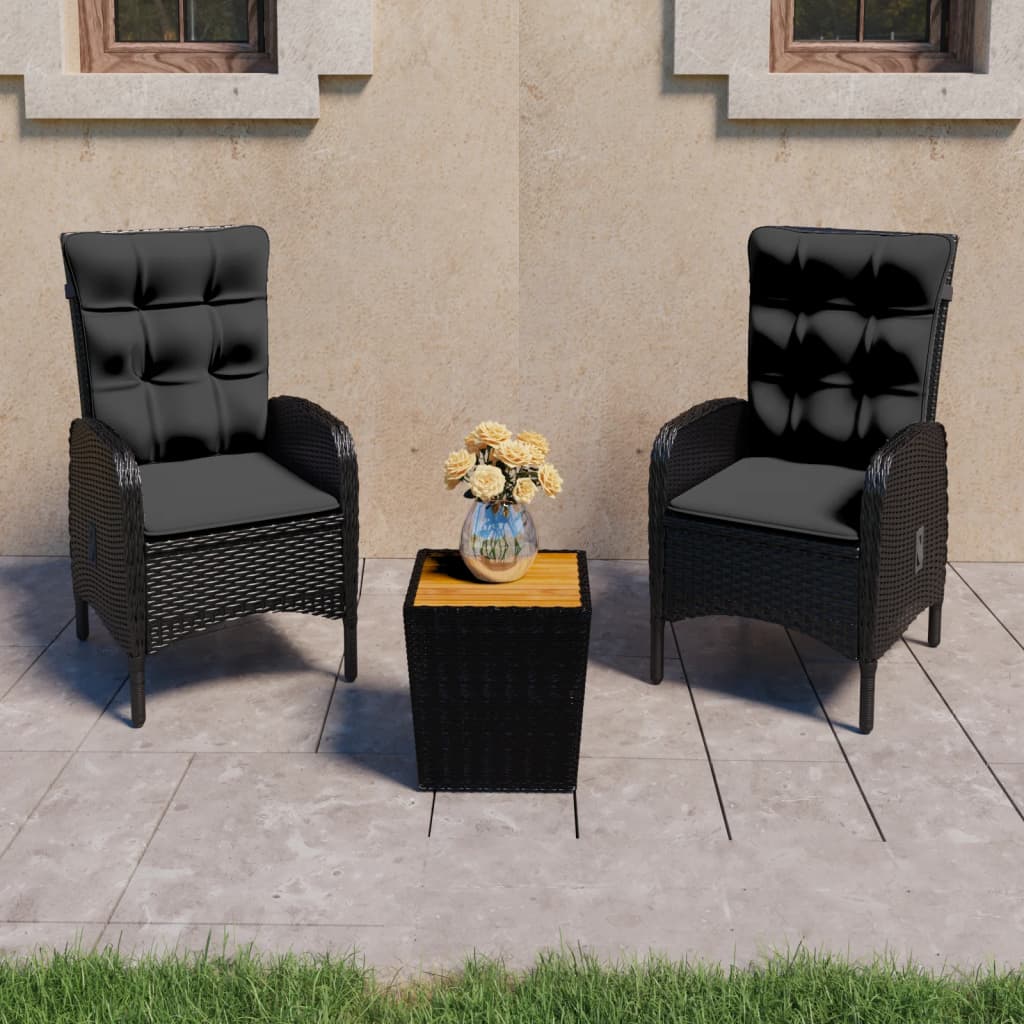 vidaXL 3-dielny záhradný bistro set čierny polyratan a akáciové drevo