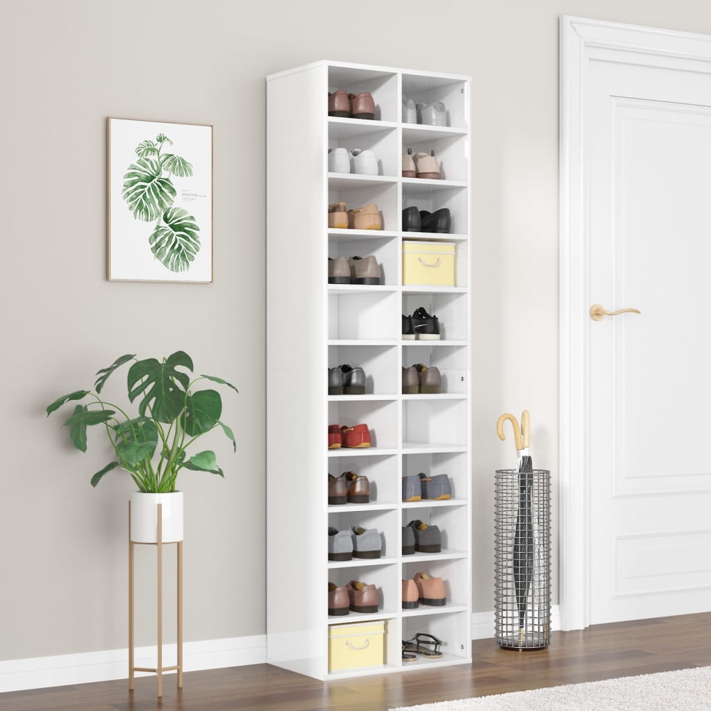 vidaXL Skrinka na topánky lesklá biela 54x34x183 cm drevotrieska