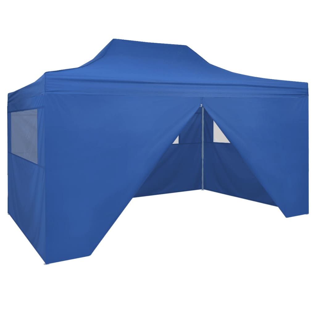 vidaXL Skladací záhradný stan so 4 bočnými stenami 3x4,5 m, modrý