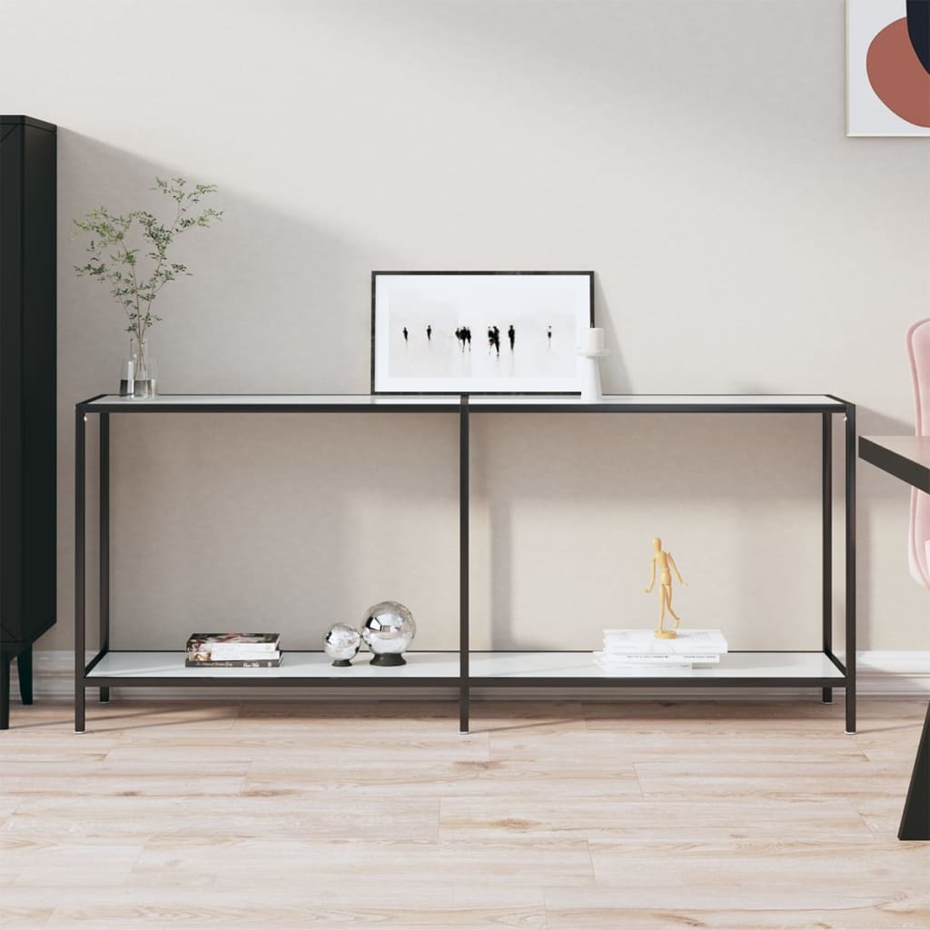 vidaXL Konzolový stolík biely 180x35x75,5 cm tvrdené sklo