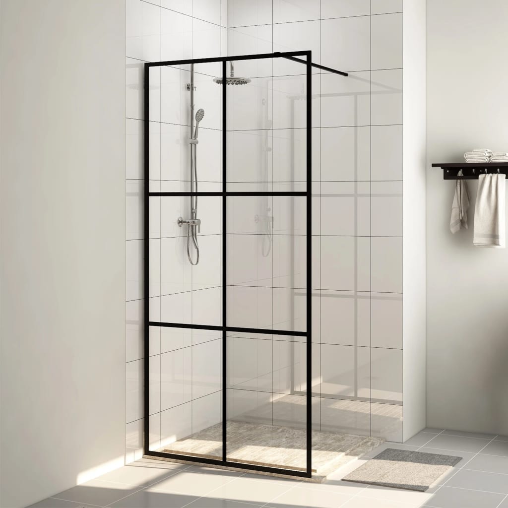 vidaXL Sprchová zástena s priehľadným ESG sklom 115x195 cm čierna