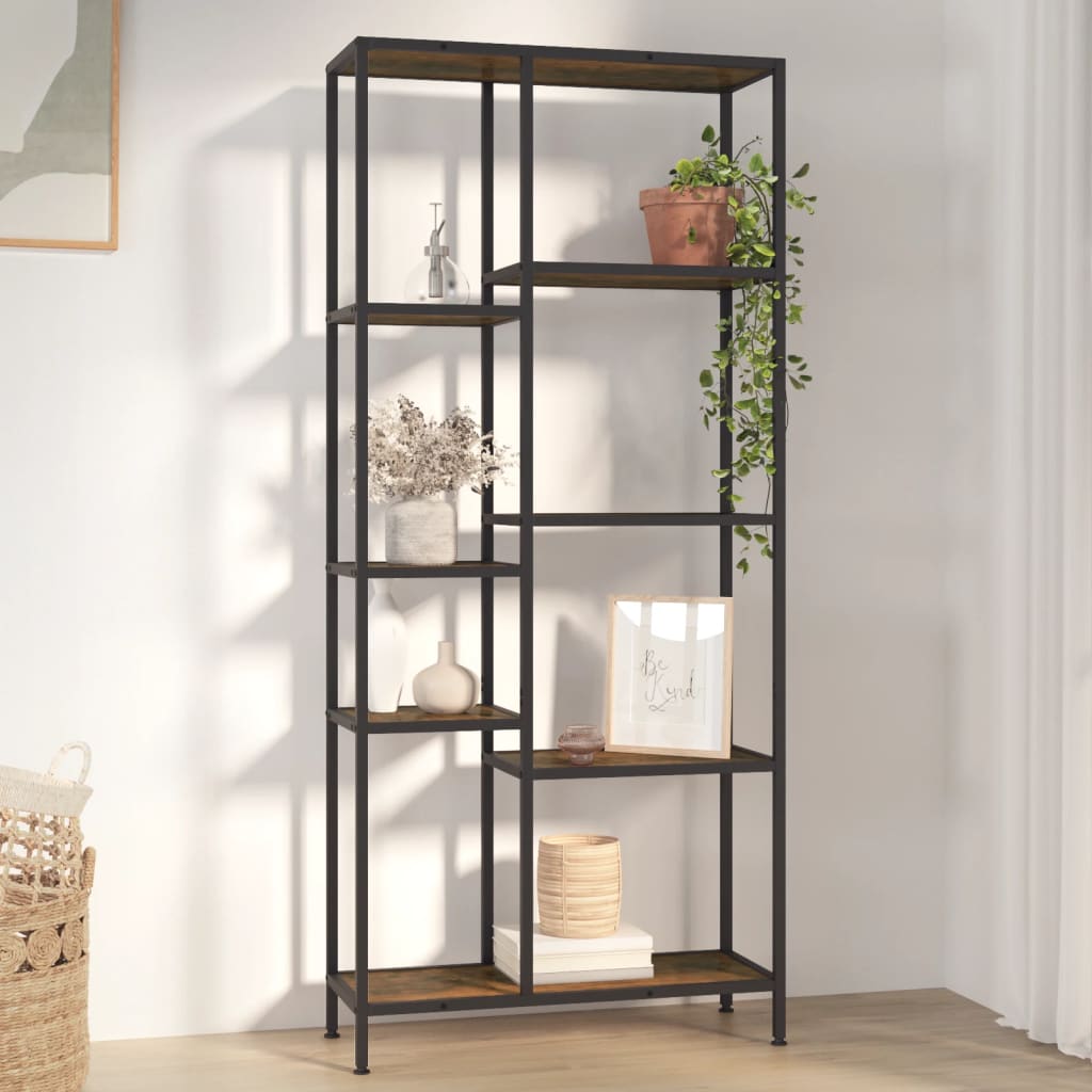 vidaXL Knižnica 80x30x180 cm oceľ a sprac. drevo