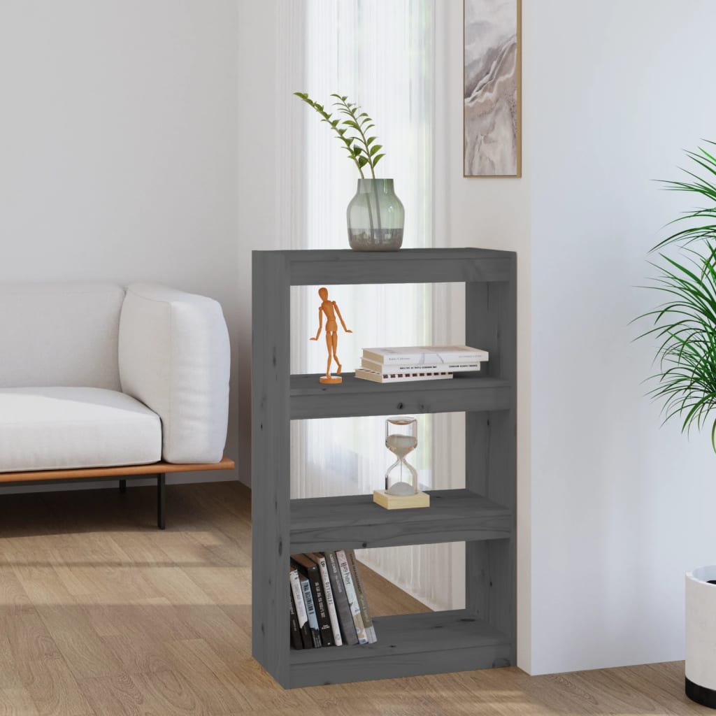 vidaXL Knižnica/deliaca stena sivá 60x30x103,5 cm masívna borovica