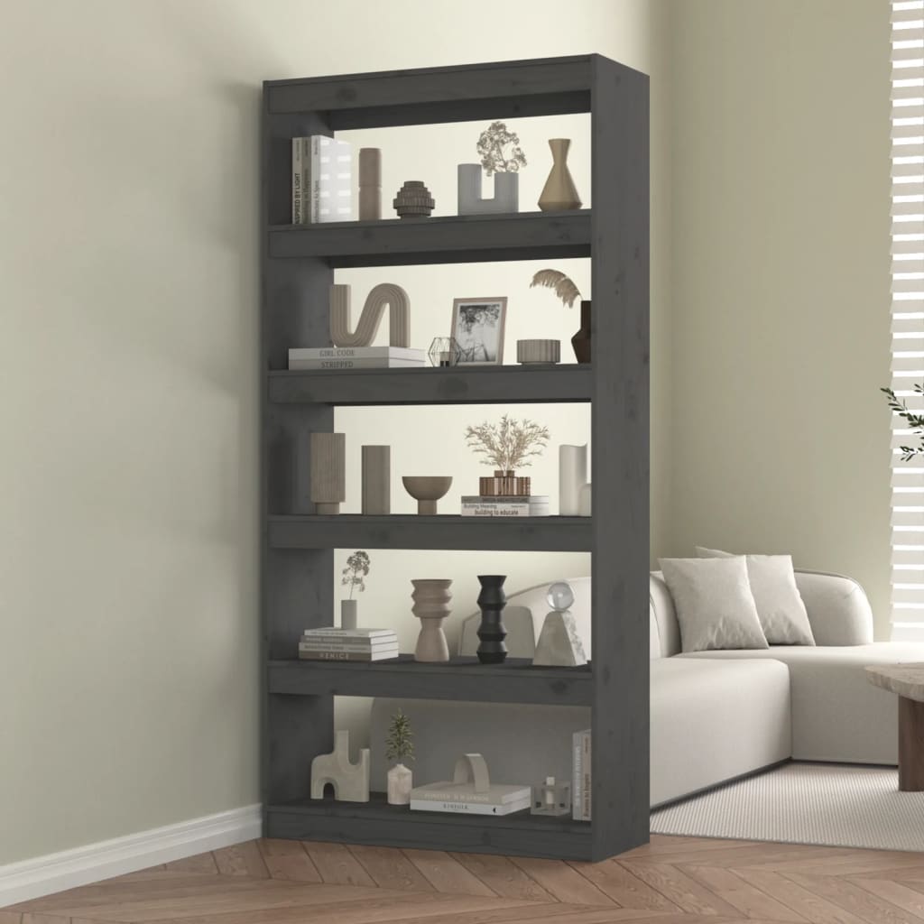 vidaXL Knižnica/deliaca stena sivá 80x30x167,4 cm masívna borovica