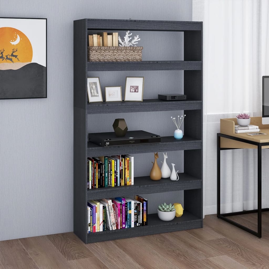 vidaXL Knižnica/deliaca stena sivá 100x30x167,5 cm masívna borovica