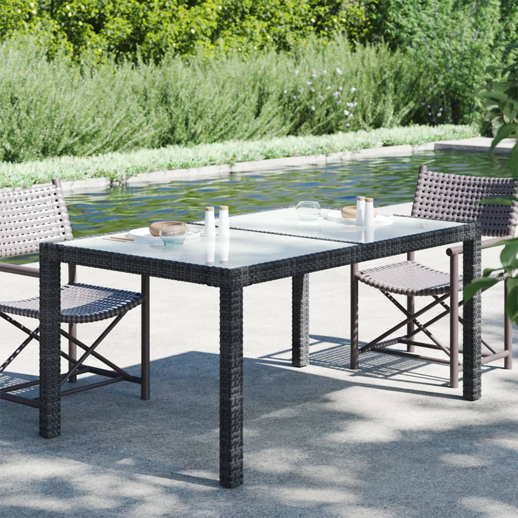 vidaXL Záhradný stôl 150x90x75 cm tvrdené sklo a polyratan čierny