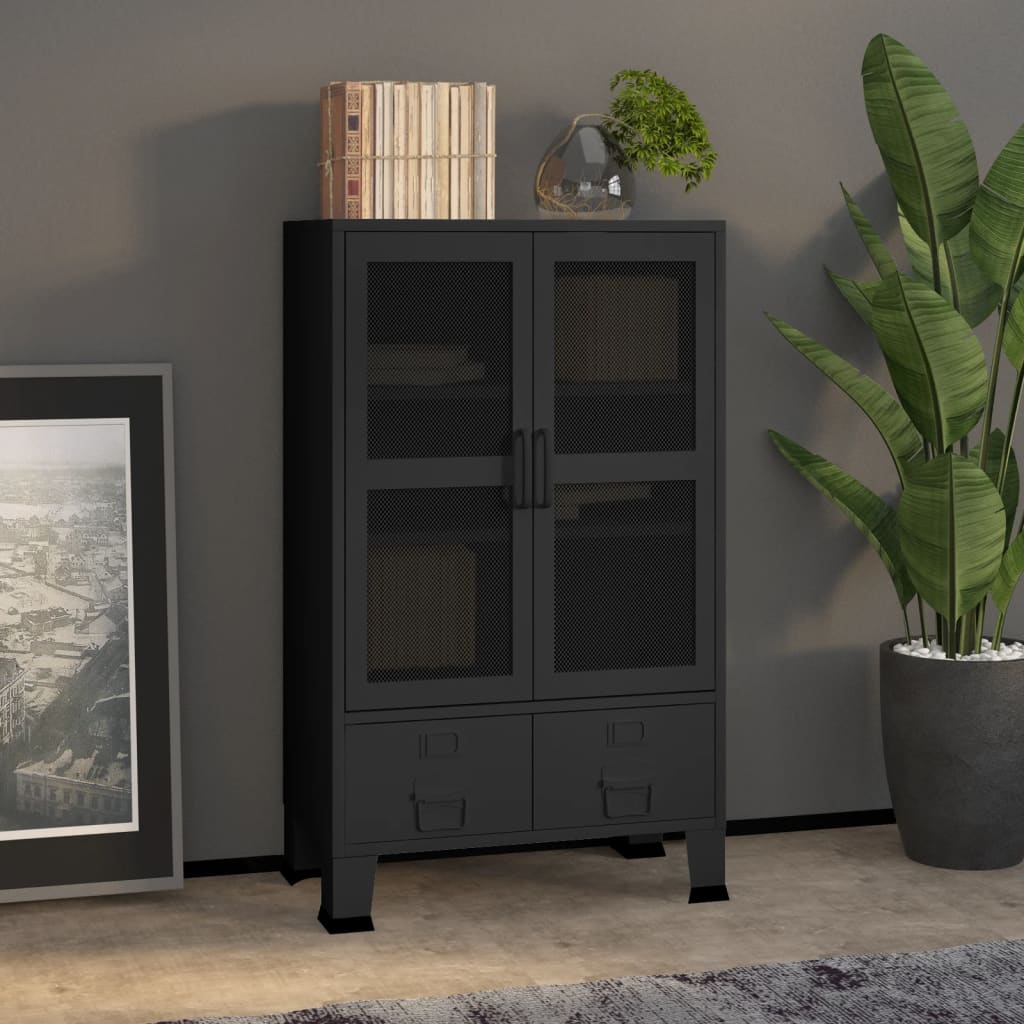 vidaXL Industriálna úložná skrinka, čierna 70x40x115 cm, kov