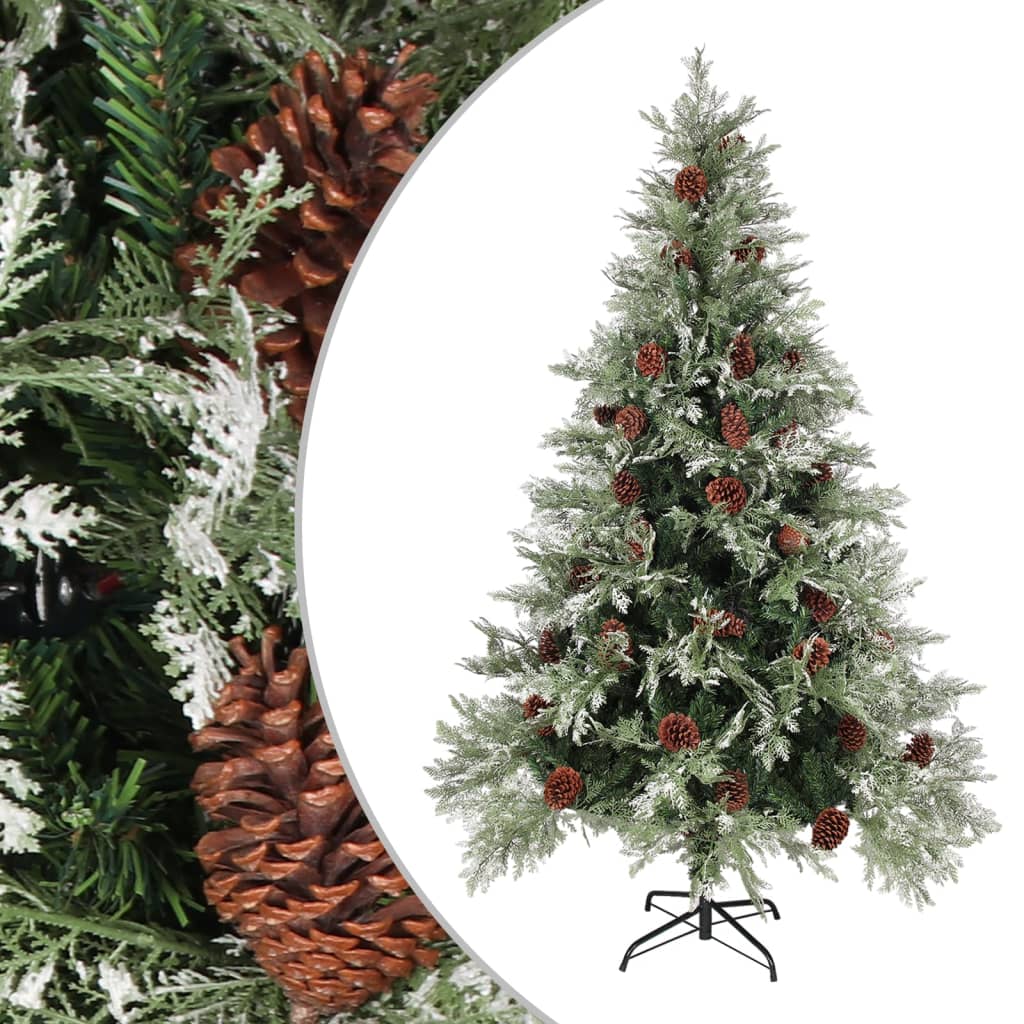 vidaXL Vianočný stromček, borovicové šišky zeleno-biely 120 cm PVC&PE