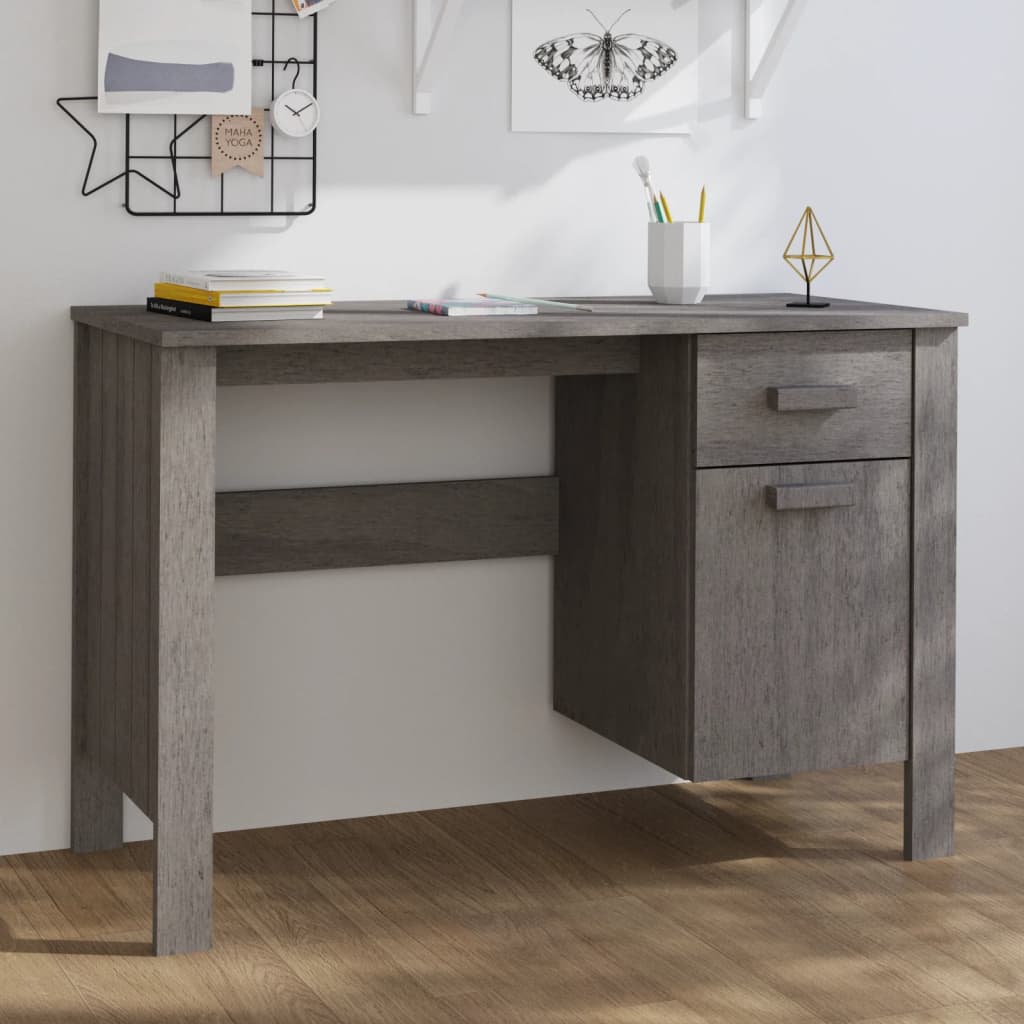 vidaXL Písací stôl HAMAR, svetlosivý 113x50x75 cm, borovicový masív