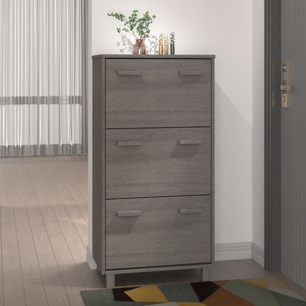 vidaXL Skrinka na topánky HAMAR, svetlosivá 59,5x35x117 cm, borovica