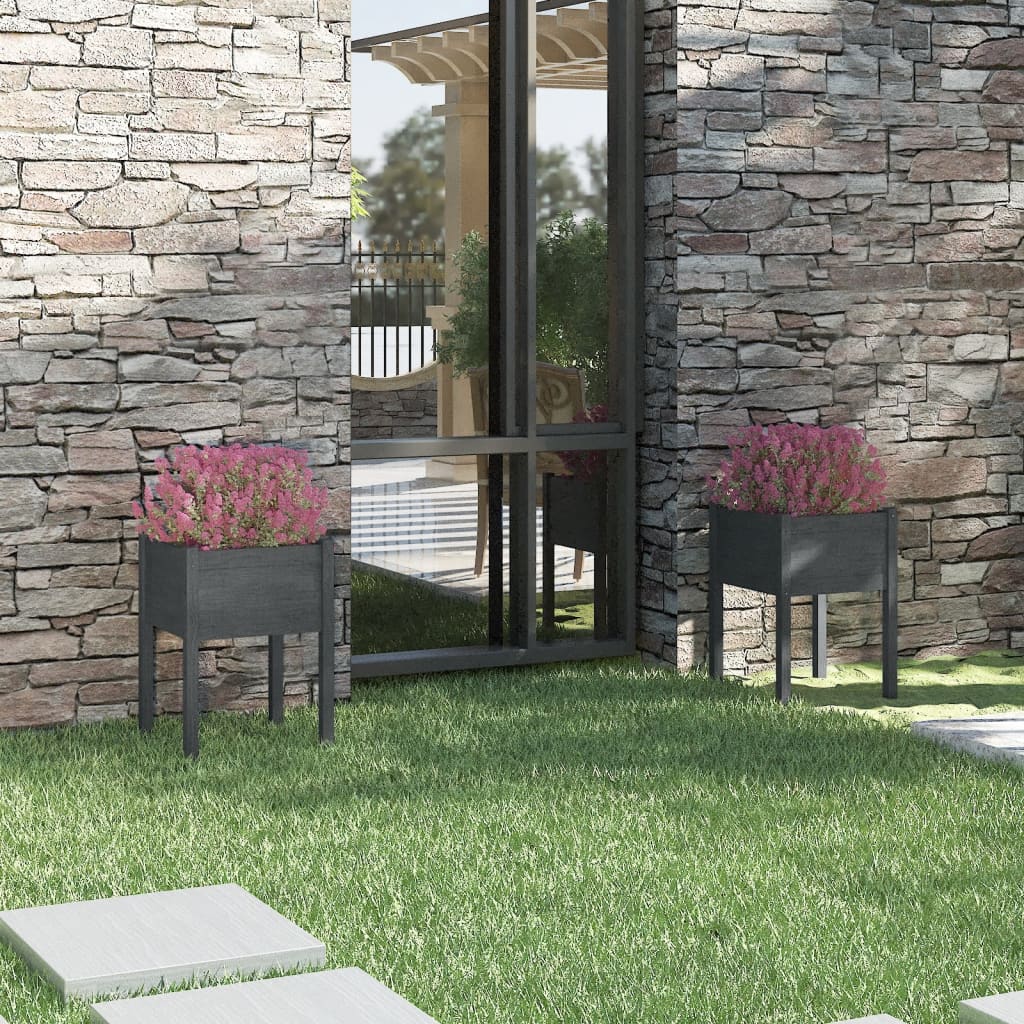 vidaXL Záhradné kvetináče 2 ks sivé 50x50x70 cm borovicový masív