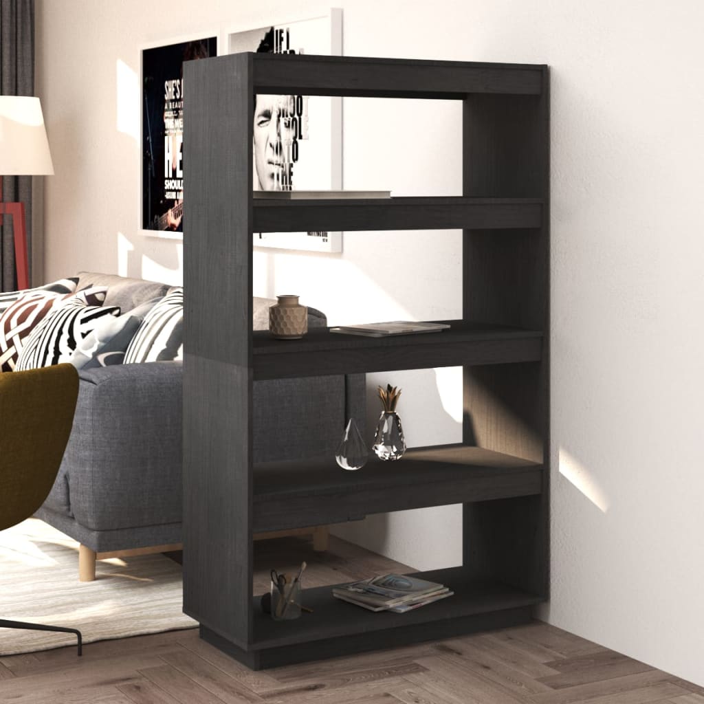 vidaXL Knižnica/deliaca stena sivá 80x35x135 cm masívna borovica