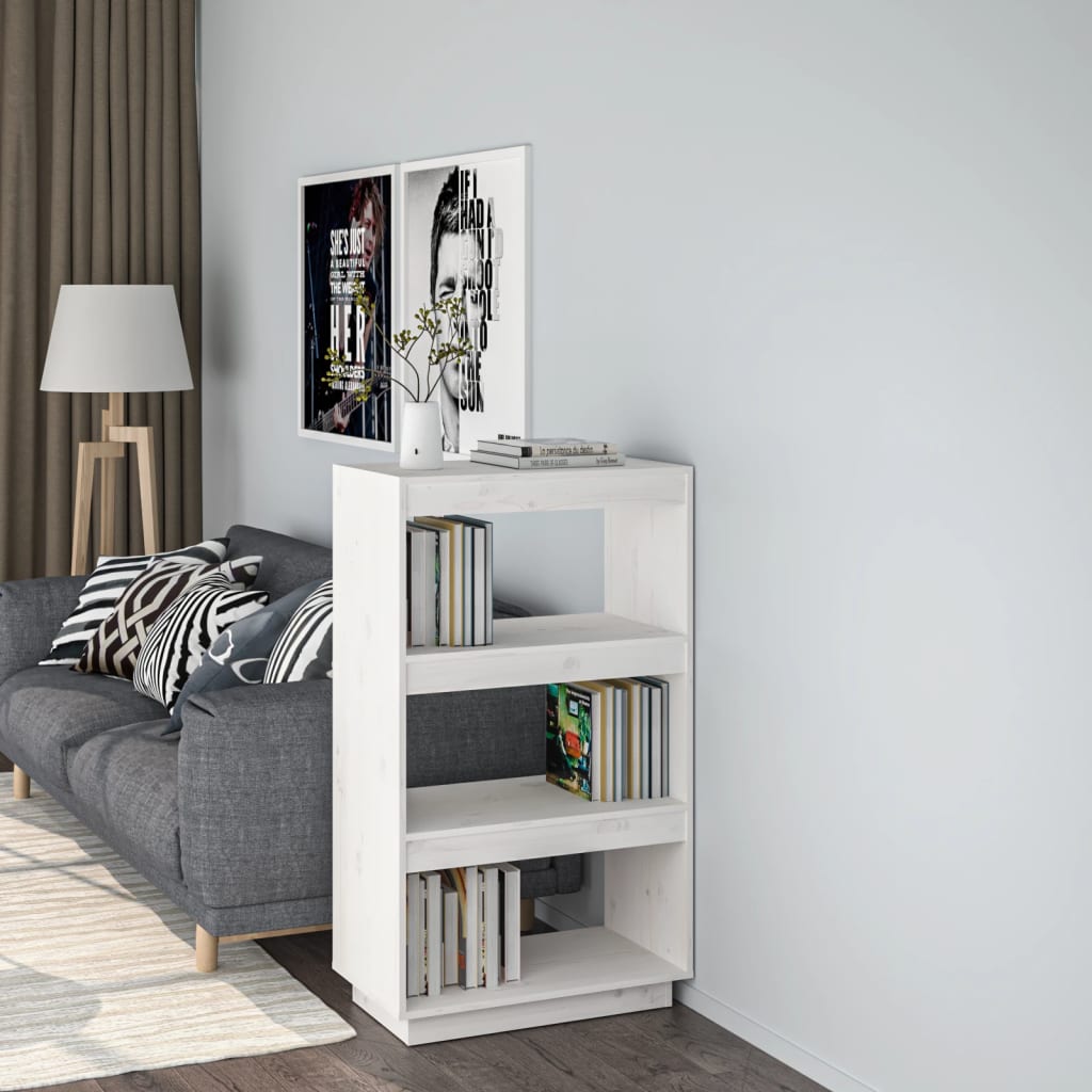 vidaXL Knižnica/deliaca stena biela 60x35x103 cm masívna borovica