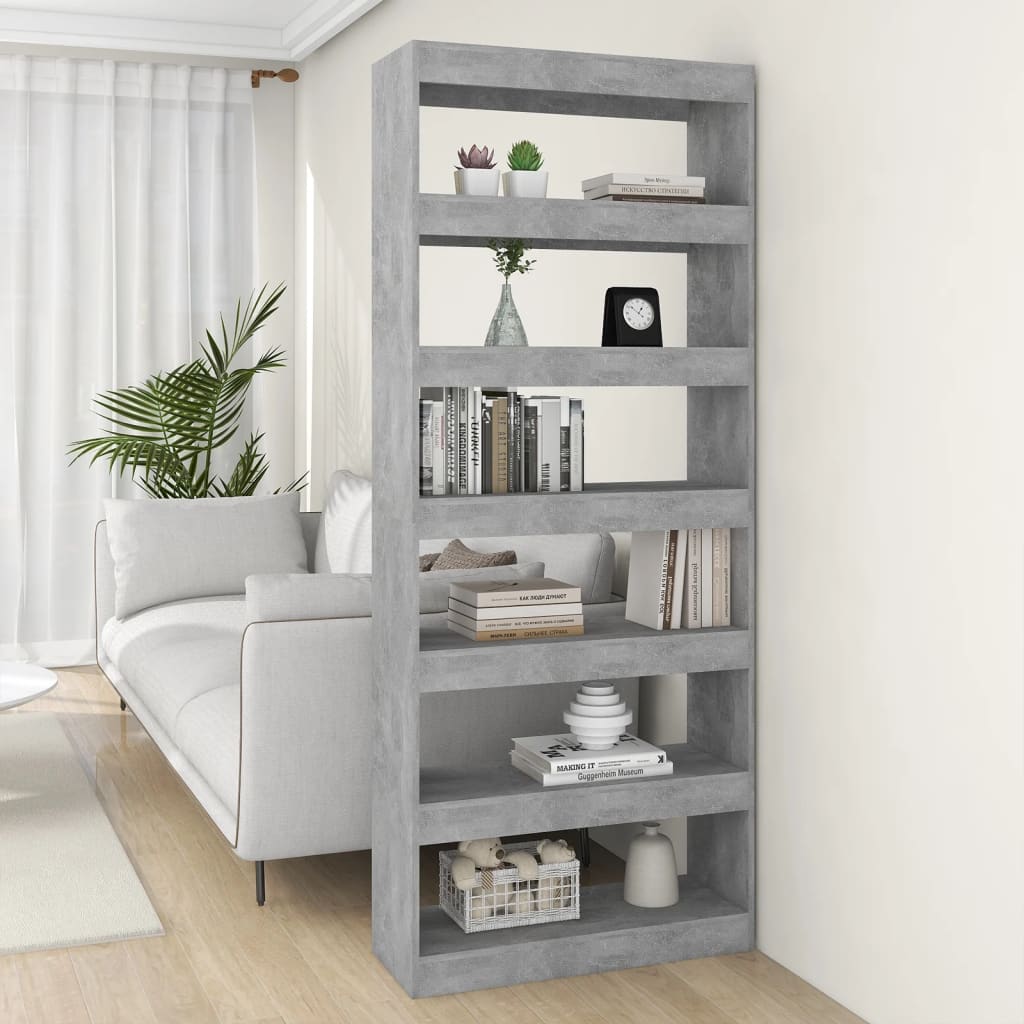 vidaXL Knižnica/deliaca stena betónová sivá 80x30x198 cm drevotrieska