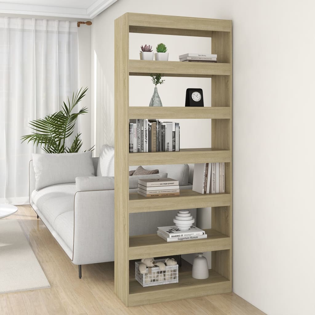 vidaXL Knižnica/deliaca stena dub sonoma 80x30x198 cm drevotrieska