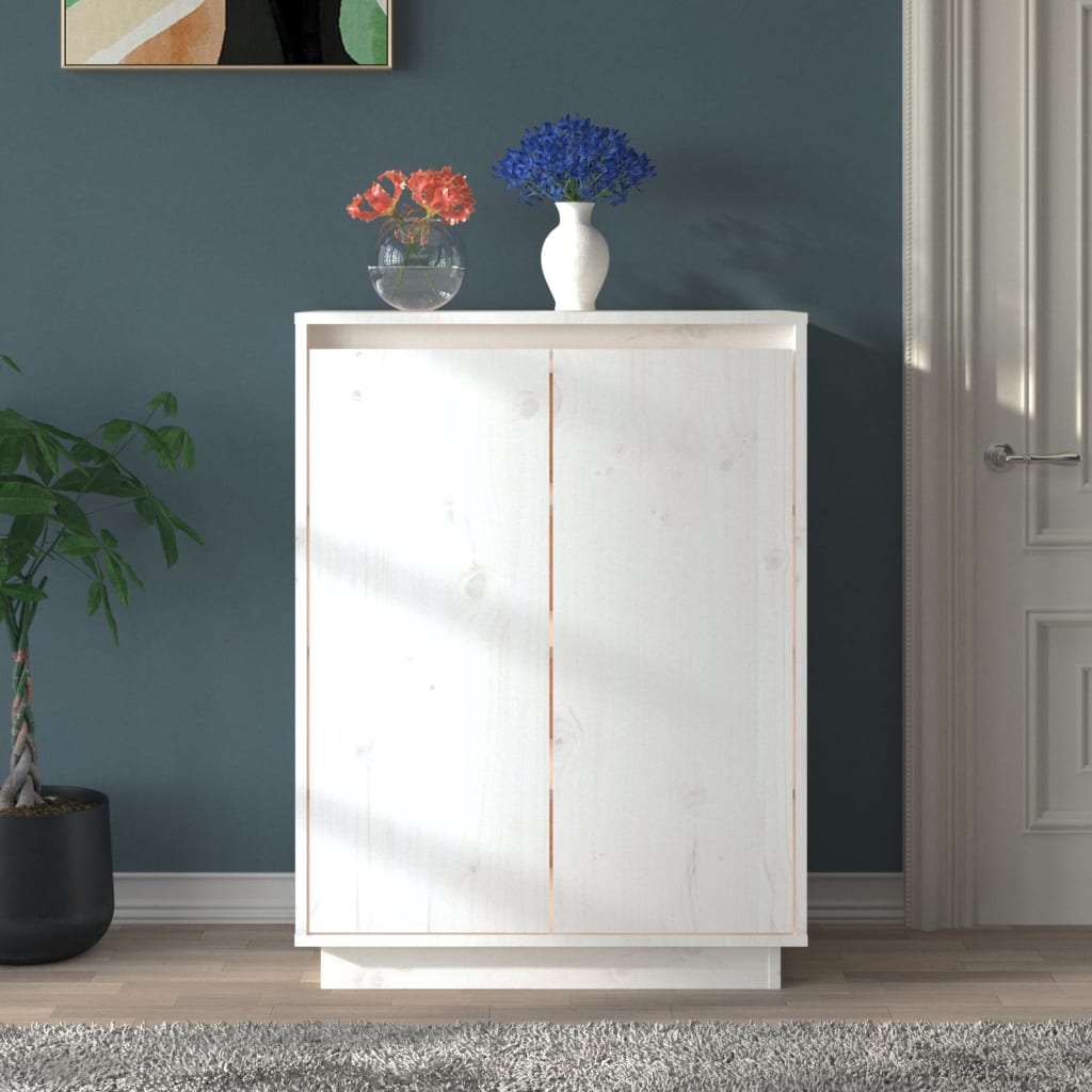 vidaXL Skrinka na topánky biela 60x35x80 cm masívna borovica