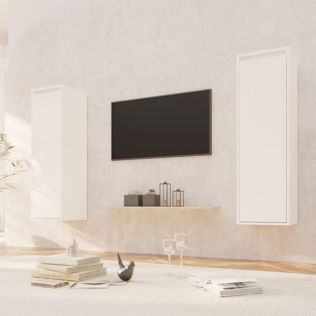 vidaXL Nástenné skrinky 2ks biele 30x30x100cm masívne borovicové drevo