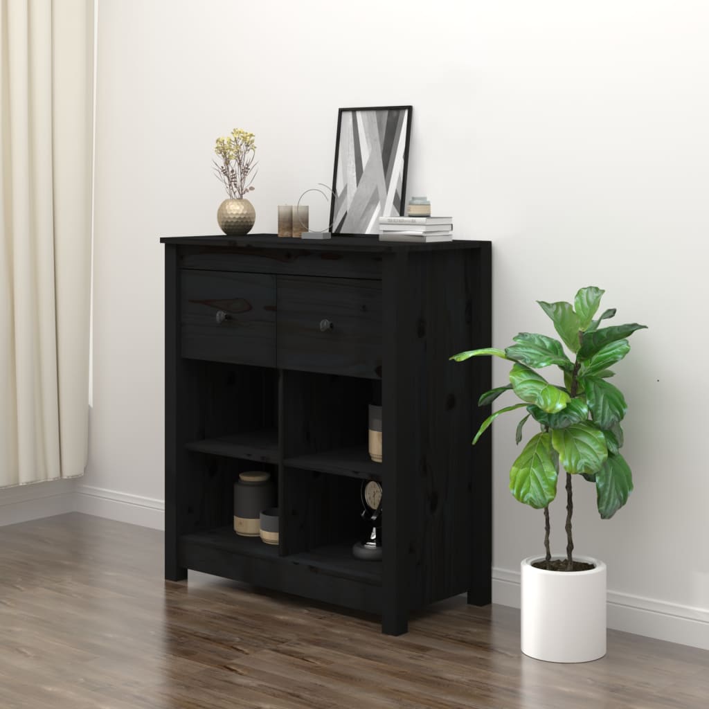vidaXL Komoda čierna 70x35x80 cm borovicový masív