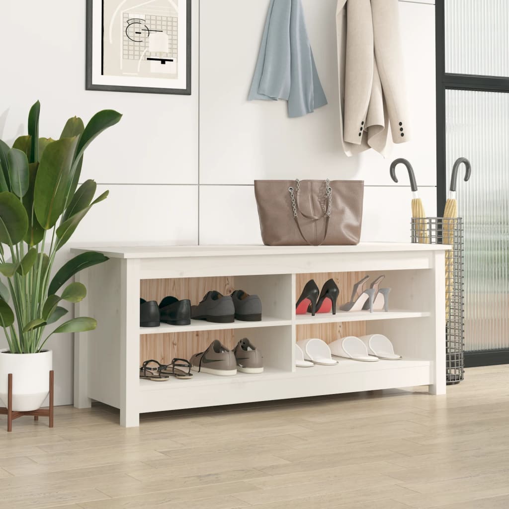 vidaXL Skrinka na topánky biela 110x38x45,5 cm masívna borovica