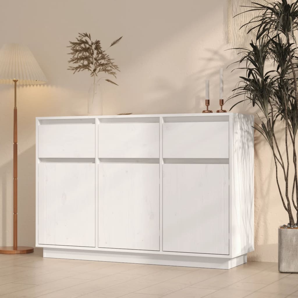 vidaXL Komoda biela 110x34x75 cm borovicový masív