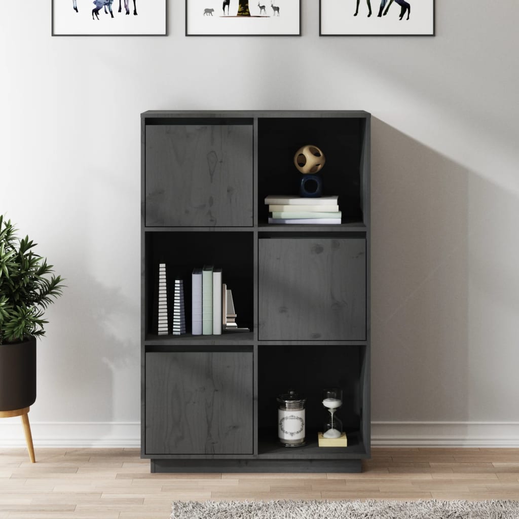 vidaXL Vysoká skrinka sivá 74x35x117 cm masívna borovica