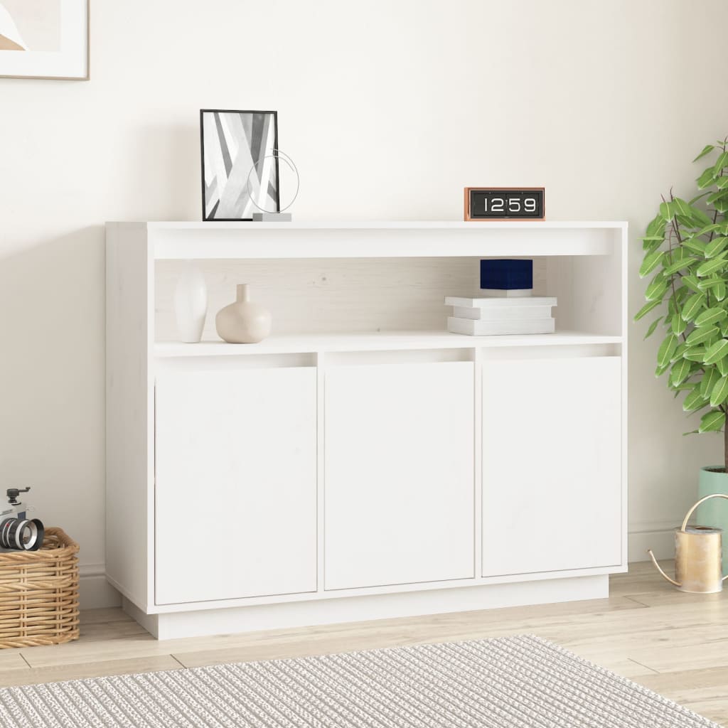vidaXL Komoda biela 104,5x34x80 cm borovicový masív