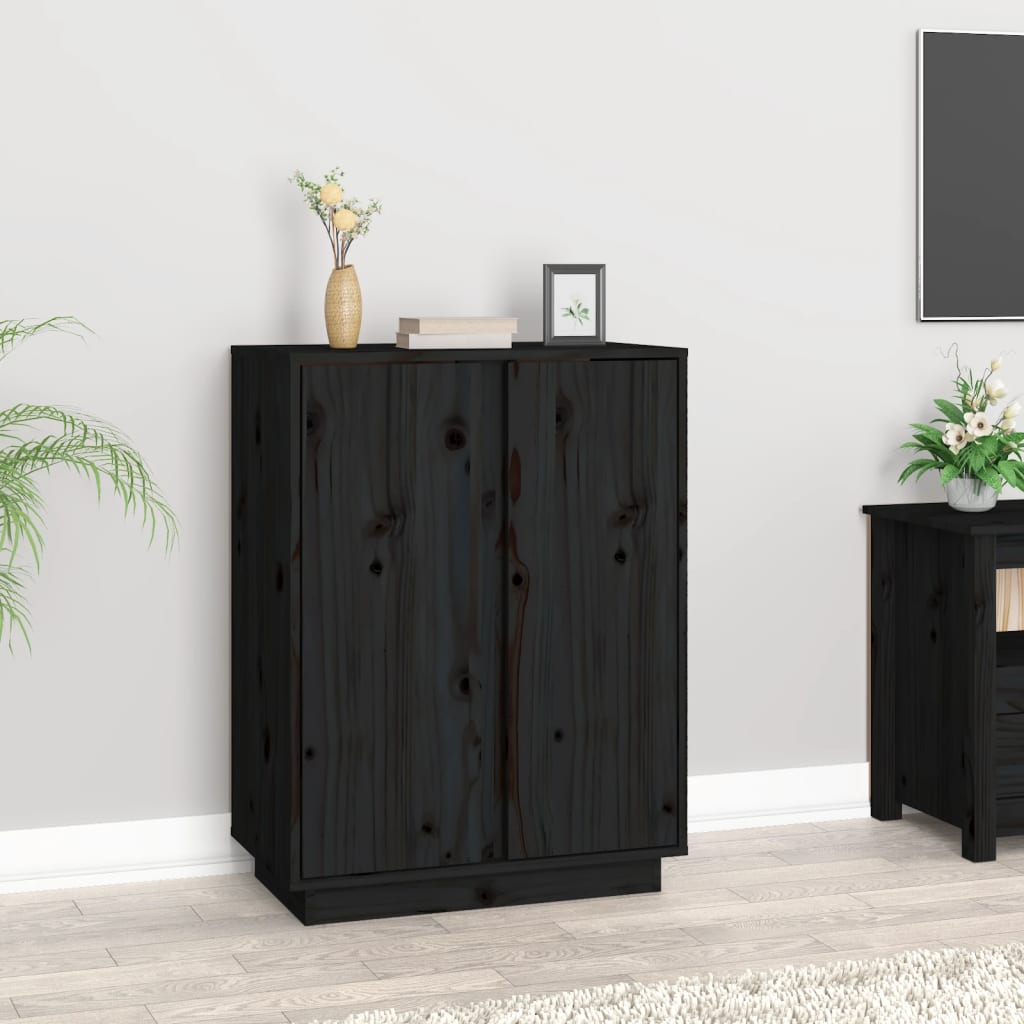 vidaXL Komoda čierna 60x35x80 cm borovicový masív