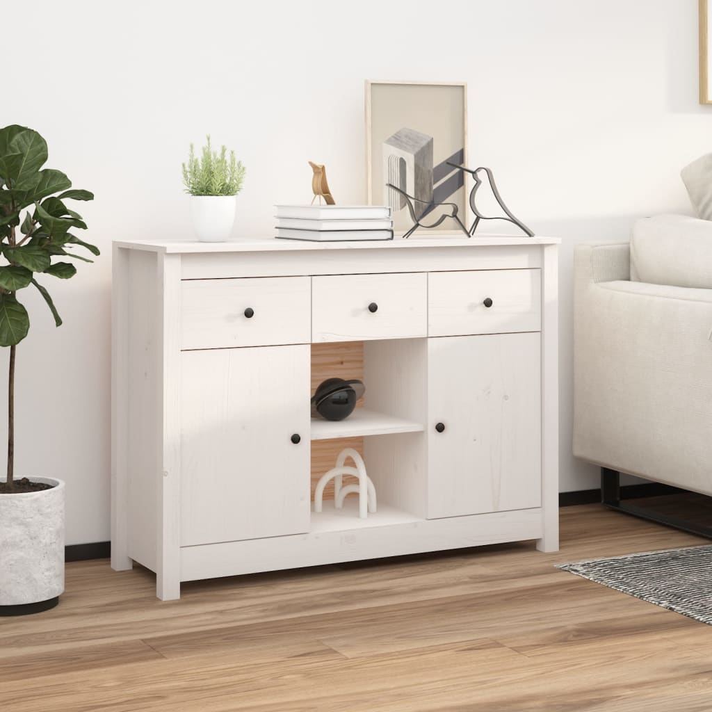 vidaXL Komoda biela 100x35x74,5 cm borovicový masív