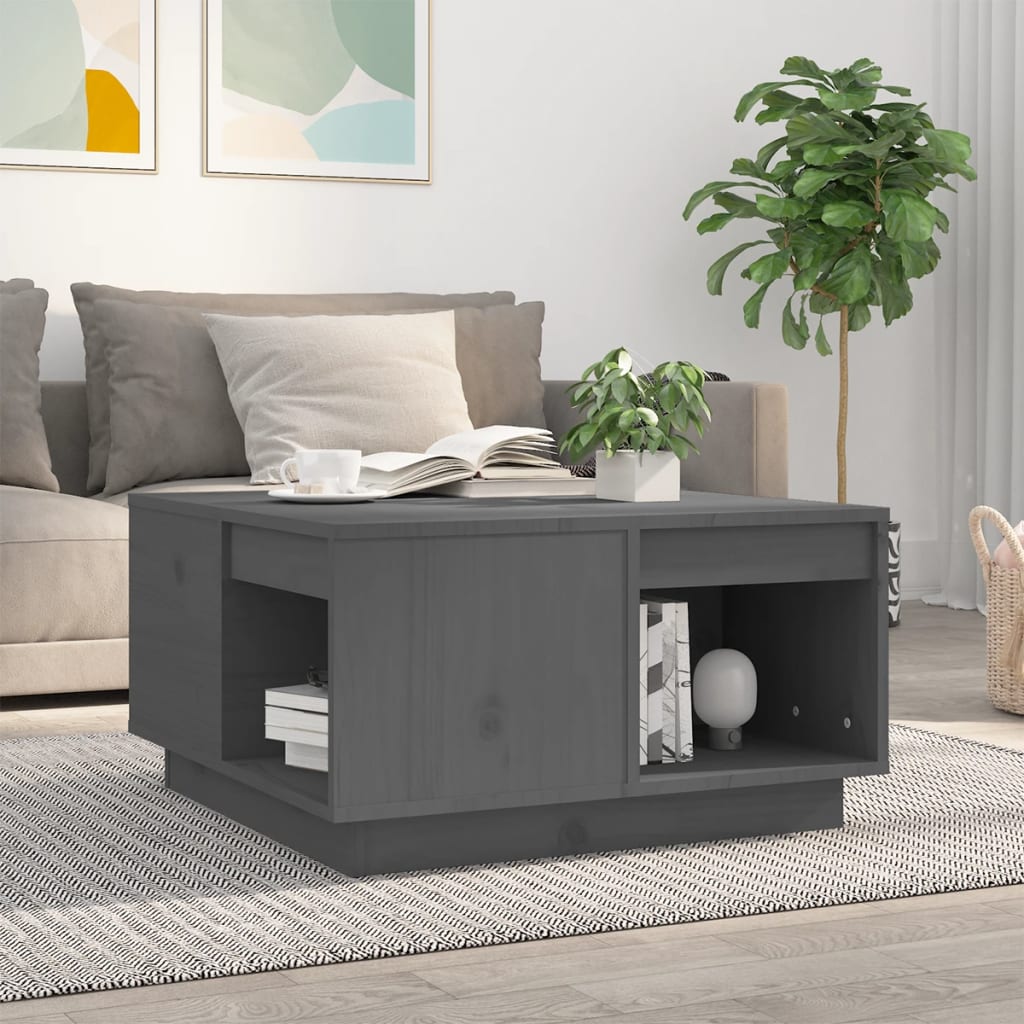 vidaXL Konferenčný stolík sivý 60x61x32,5 cm borovicový masív
