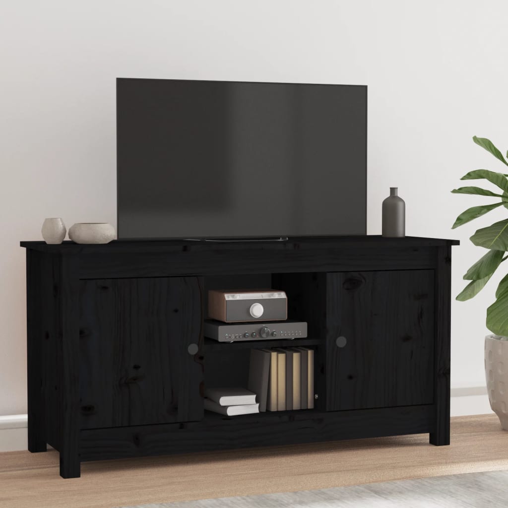 vidaXL TV skrinka čierna 103x36,5x52 cm masívna borovica