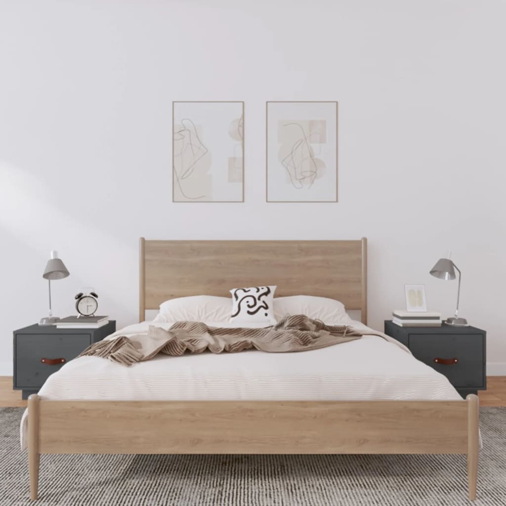 vidaXL Nočné stolíky 2 ks sivé 40x34x35 cm borovicový masív