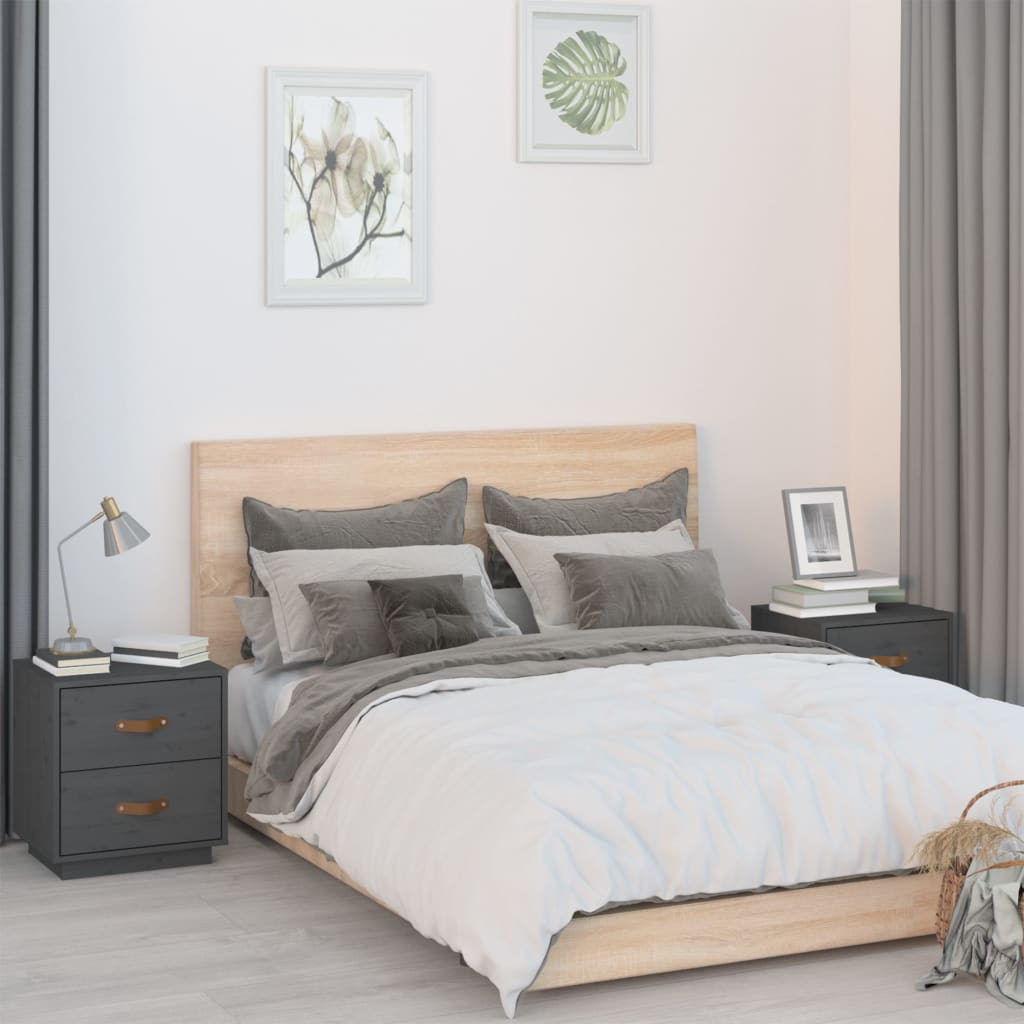 vidaXL Nočné stolíky 2 ks sivé 40x34x45 cm masívne borovicové drevo