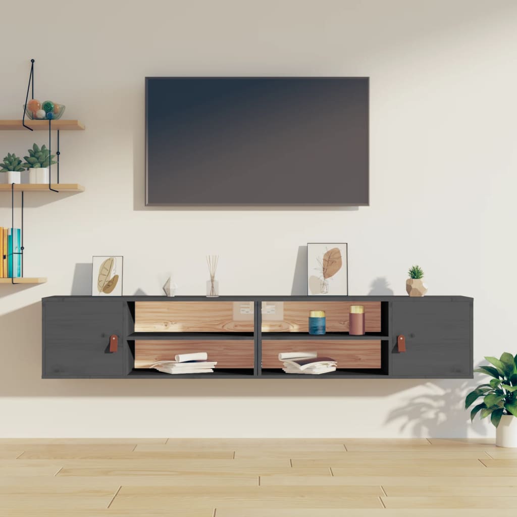 vidaXL Nástenné skrinky 2 ks sivé 80x30x30 cm masívna borovica
