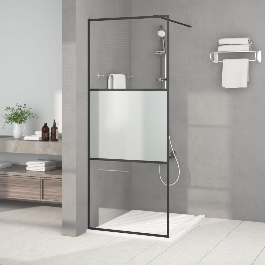 vidaXL Sprchová zástena čierna 80x195 cm polopriehľadné ESG sklo