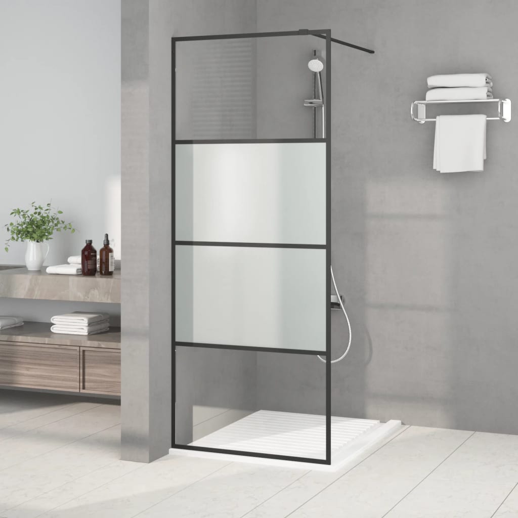 vidaXL Sprchová zástena čierna 80x195 cm polopriehľadné ESG sklo