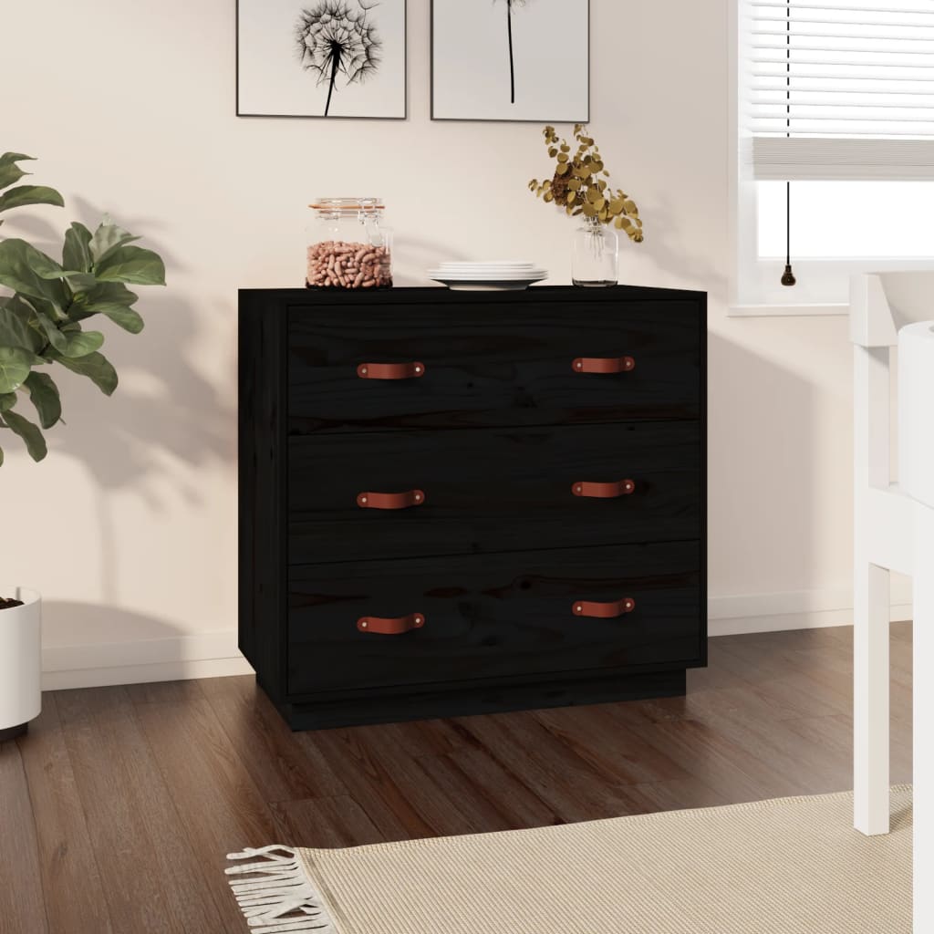 vidaXL Komoda čierna 80x40x75 cm borovicový masív