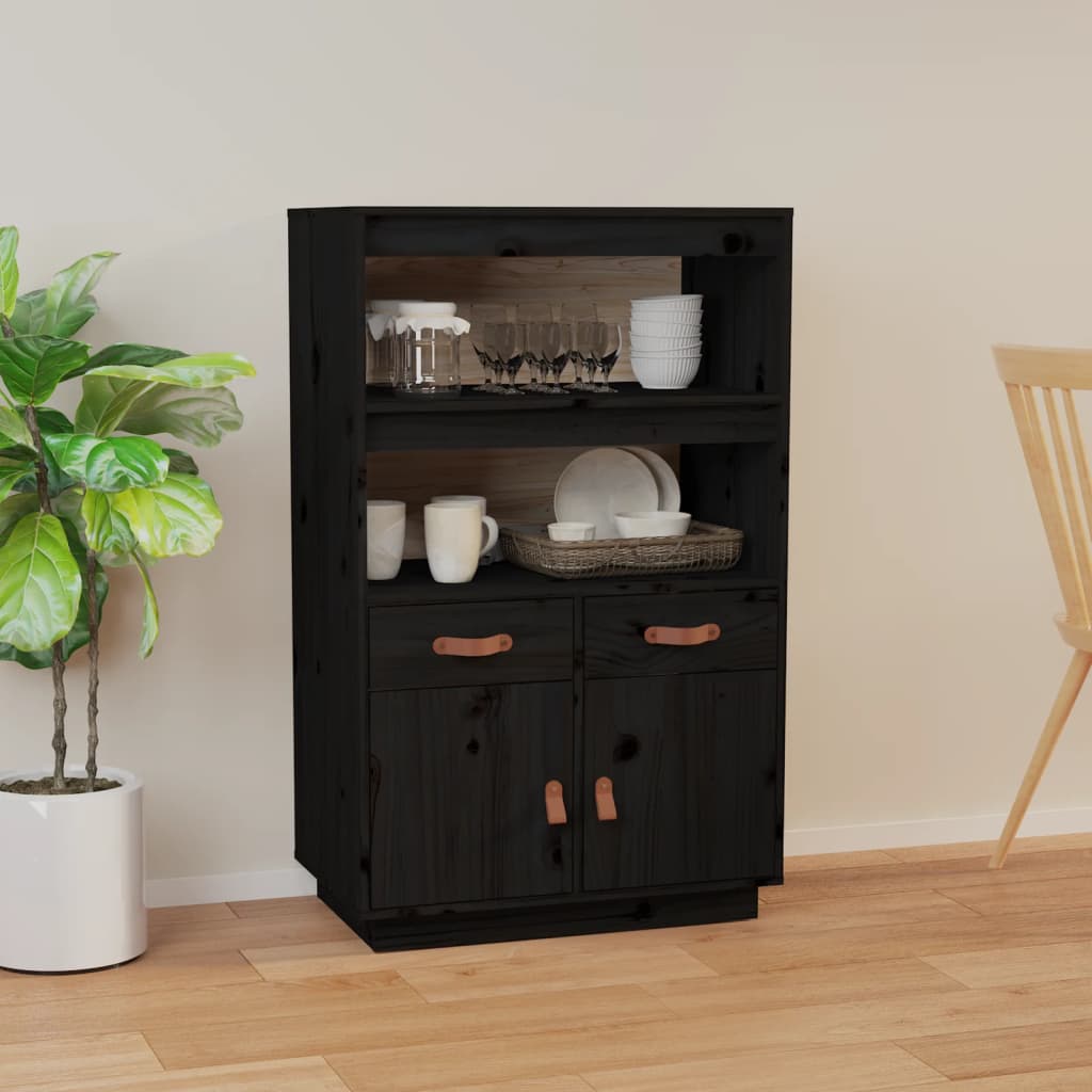 vidaXL Vysoká skrinka čierna 67x40x108,5 cm masívna borovica