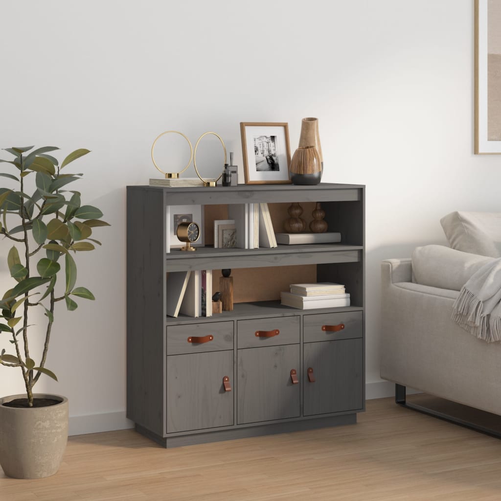 vidaXL Vysoká skrinka sivá 100x40x108,5 cm masívna borovica