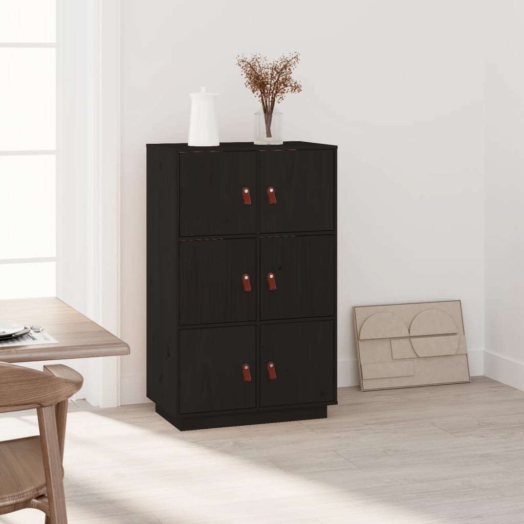 vidaXL Vysoká skrinka čierna 67x40x108,5 cm masívna borovica