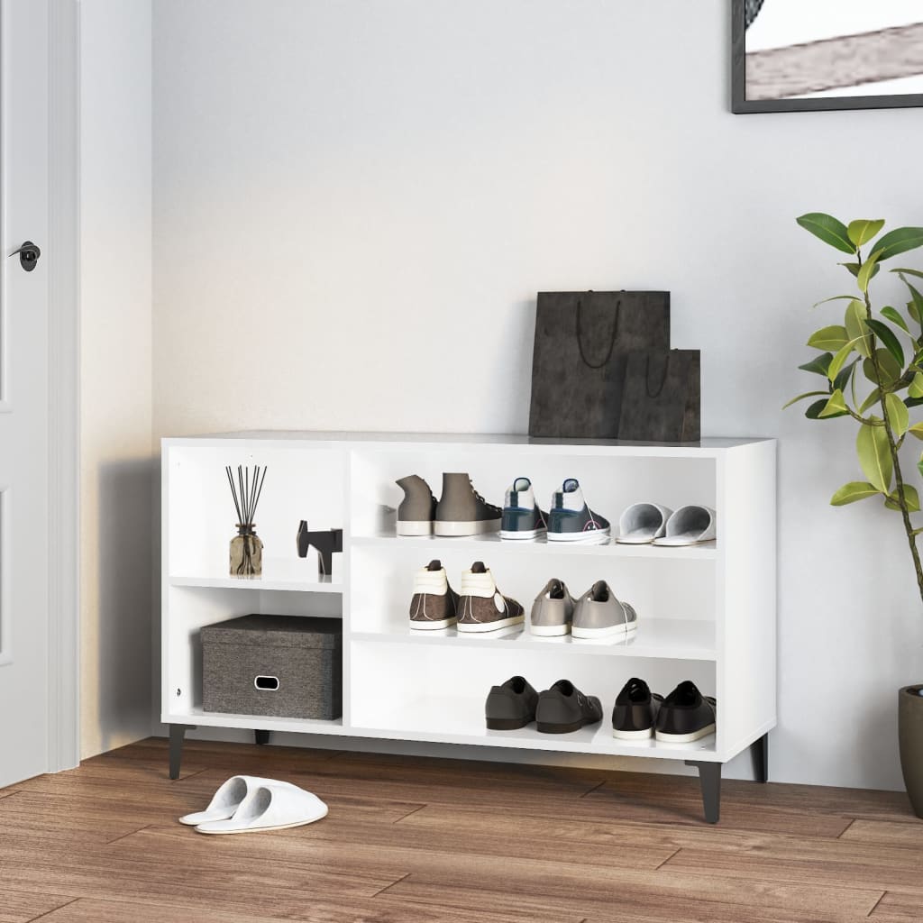 vidaXL Botník lesklý biely 102x36x60 cm spracované drevo