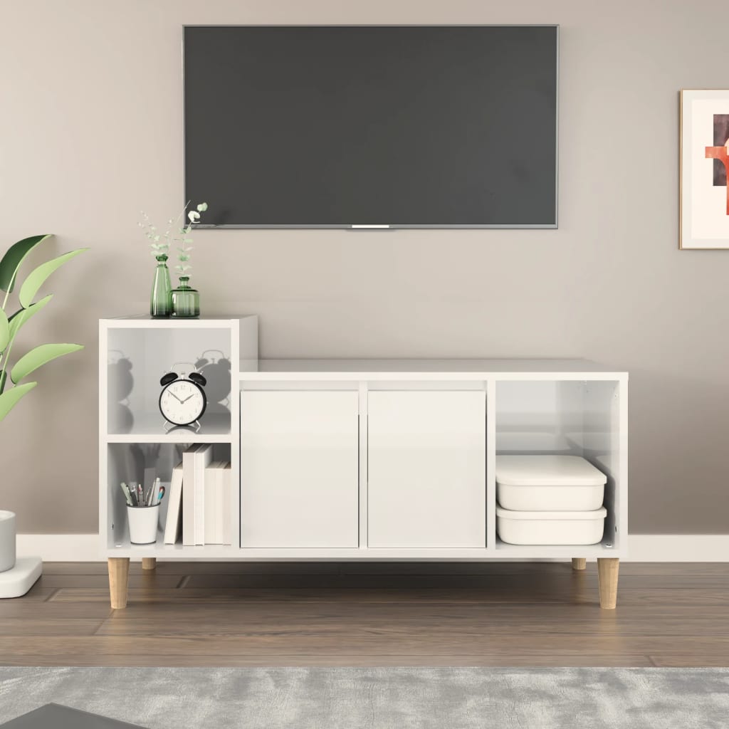vidaXL TV skrinka lesklá biela 100x35x55 cm spracované drevo