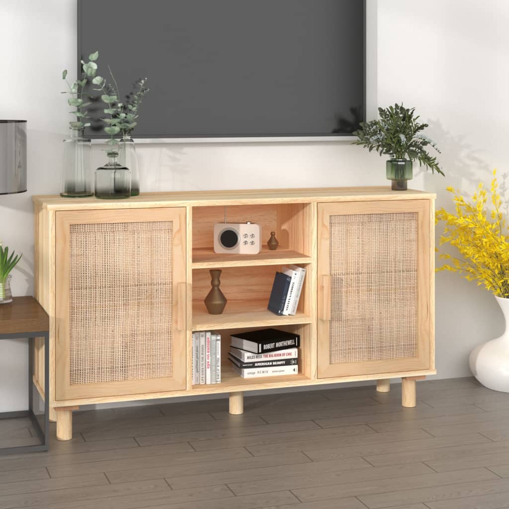 vidaXL Komoda hnedá 105x30x60 cm masívna borovica a prírodný ratan